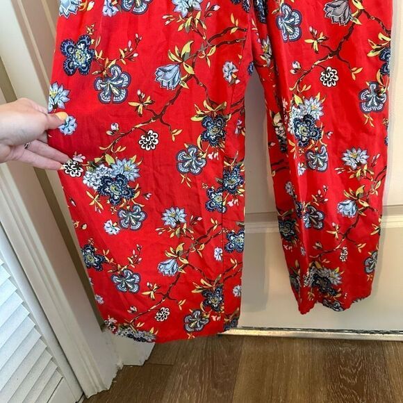 Loft Red Floral Tie Front Jumpsuit - Picture 6 of 10